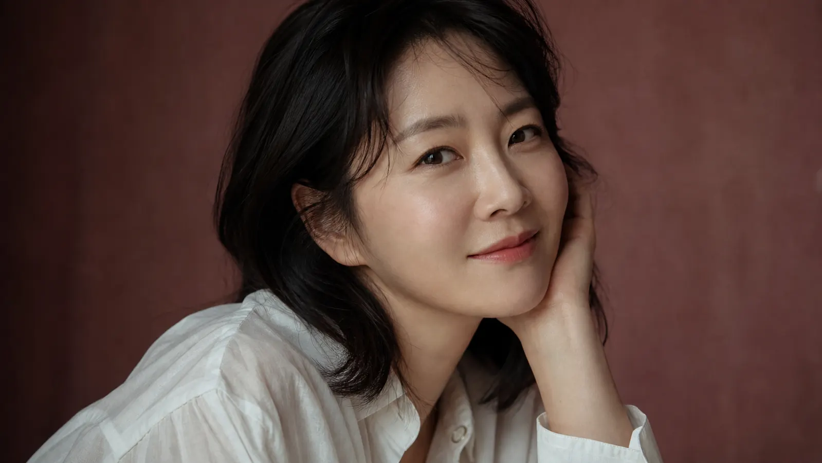 Woman with smooth, healthy-looking skin smiling in soft afternoon light, no visible redness or rough texture